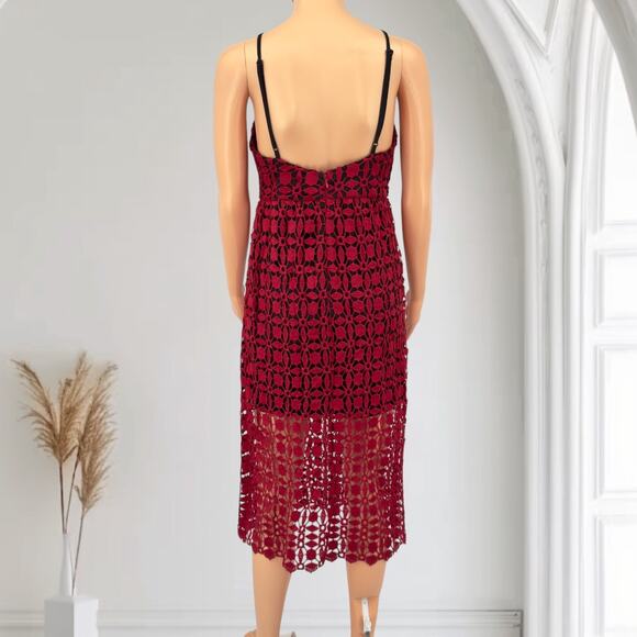 NWOT Aqua Red Crochet Lace High Neck Sleeveless Midi Dress Size S - Picture 5 of 9